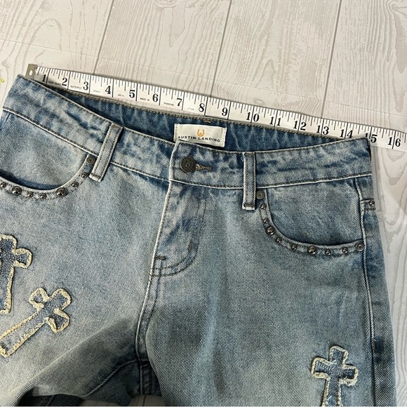 Austin Landing Denim Cross Patches Studded 100% Cotton Jeans - Picture 6 of 13